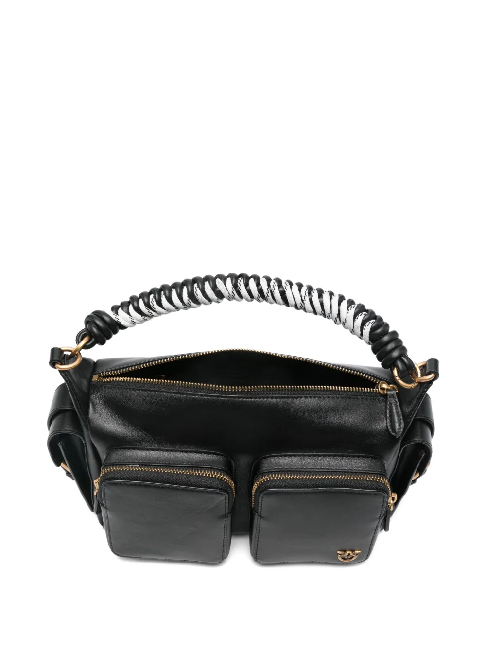 Pinko Nero E Oro Leather Shoulder Bag In Black