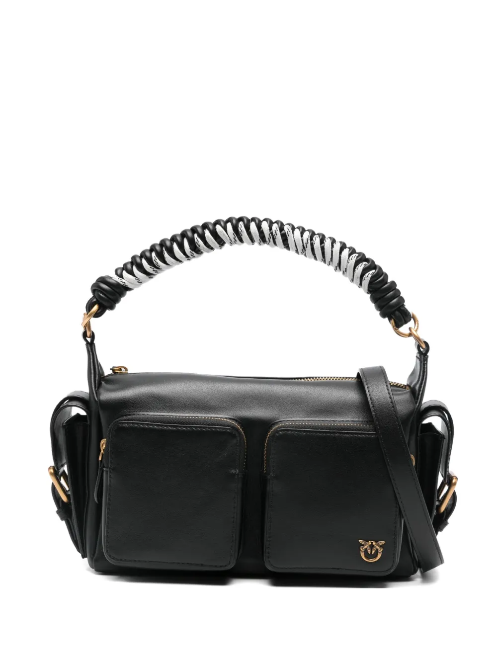 Pinko Nero E Oro Leather Shoulder Bag In Black