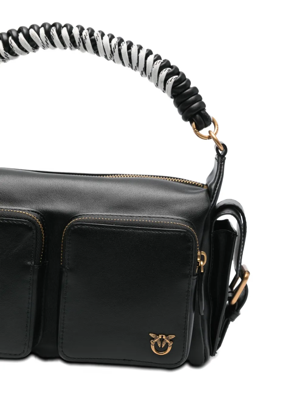 Pinko Nero E Oro Leather Shoulder Bag In Black