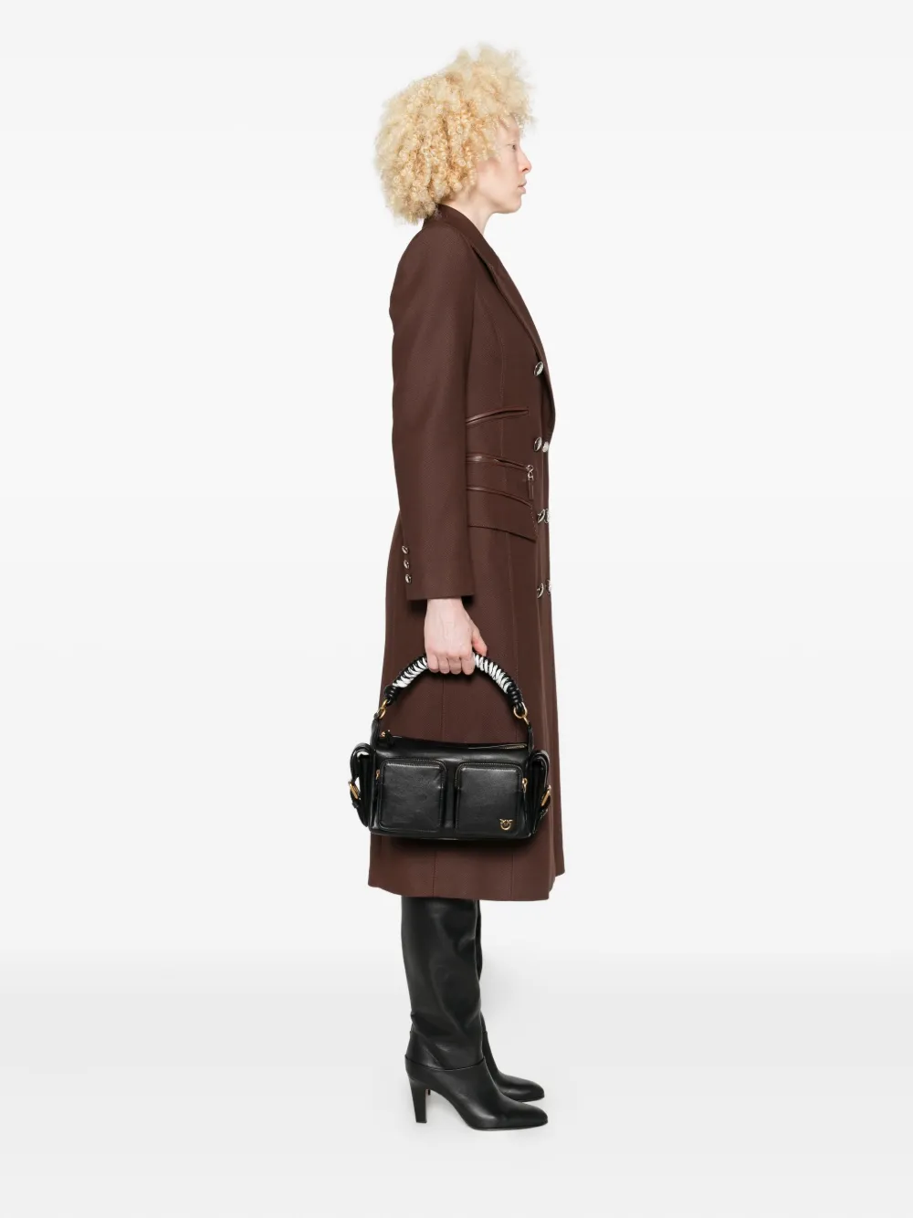 PINKO Shopper met gevlochten handvat en zak - Zwart