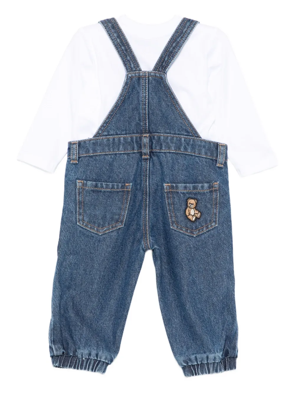 Moschino Logo-embroidered Denim Dungarees In Blue