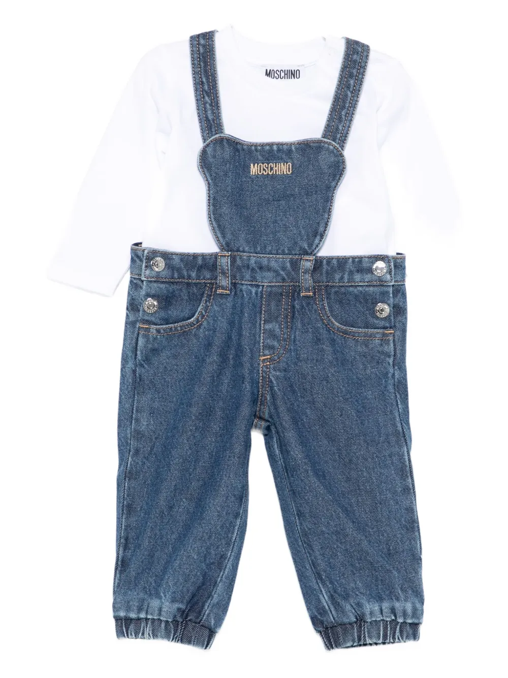 Moschino Logo-embroidered Denim Dungarees In Blue