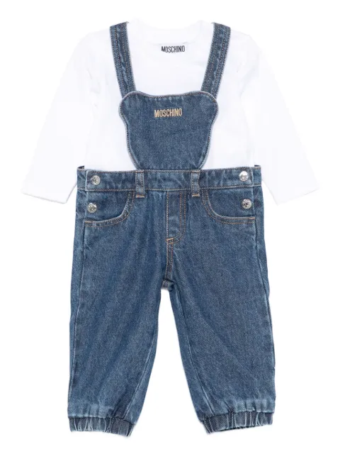 Moschino Kids logo-embroidered denim dungarees
