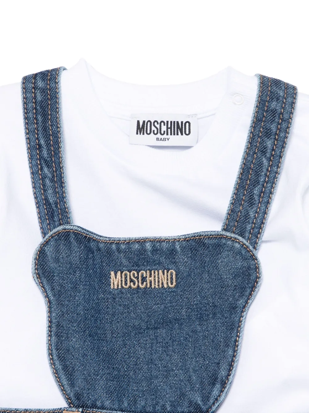 Moschino Kids Tuinbroek met geborduurd logo Blauw