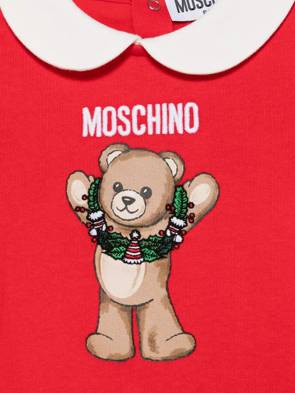 Moschino Teddy-print Peter Pan-collar Pajama In Red