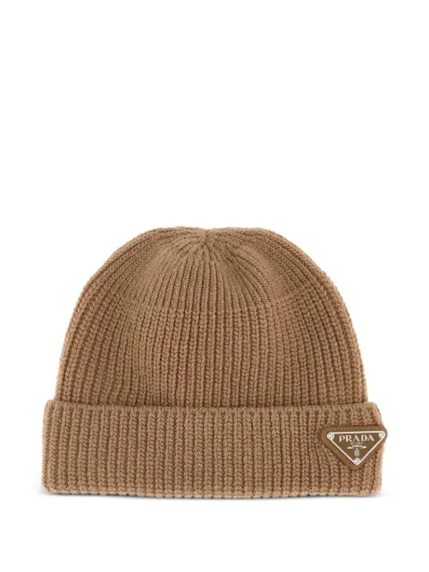 Prada ribbed logo-plaque beanie hat