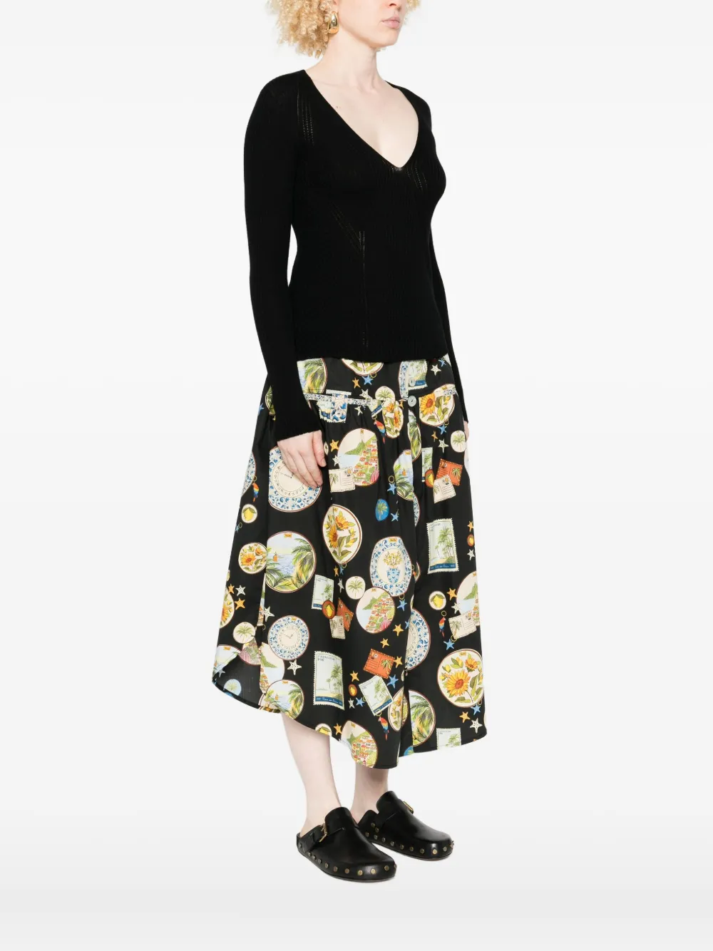 Twinset Fitted Black Ribbed Sweater With Deep V-neckline In Black