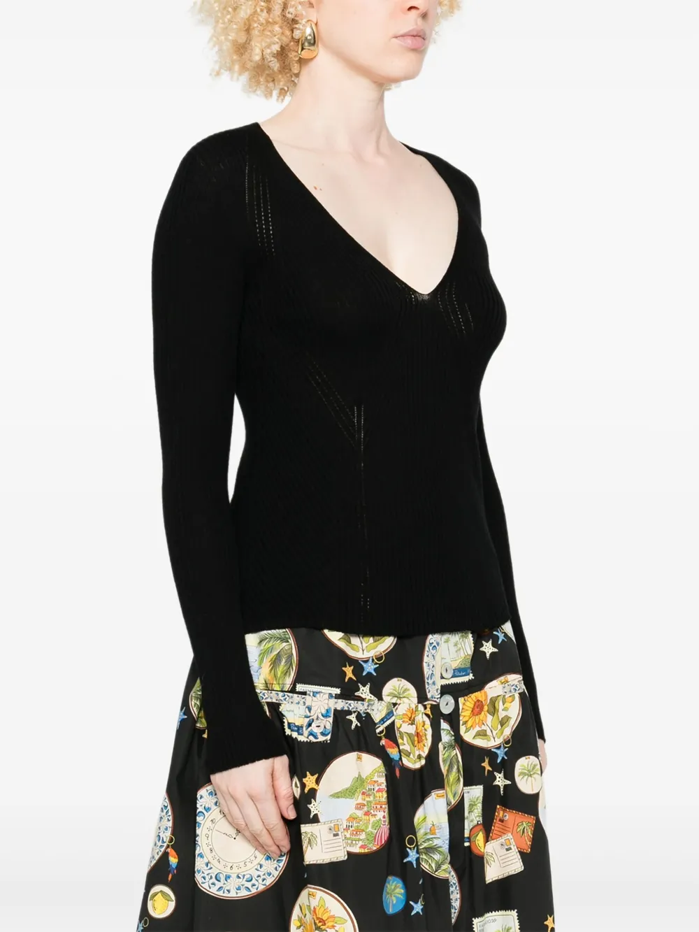 TWINSET Geribbelde trui met V-hals Zwart