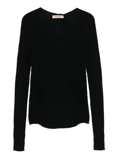 TWINSET suéter tejido de canalé con cuello en V
