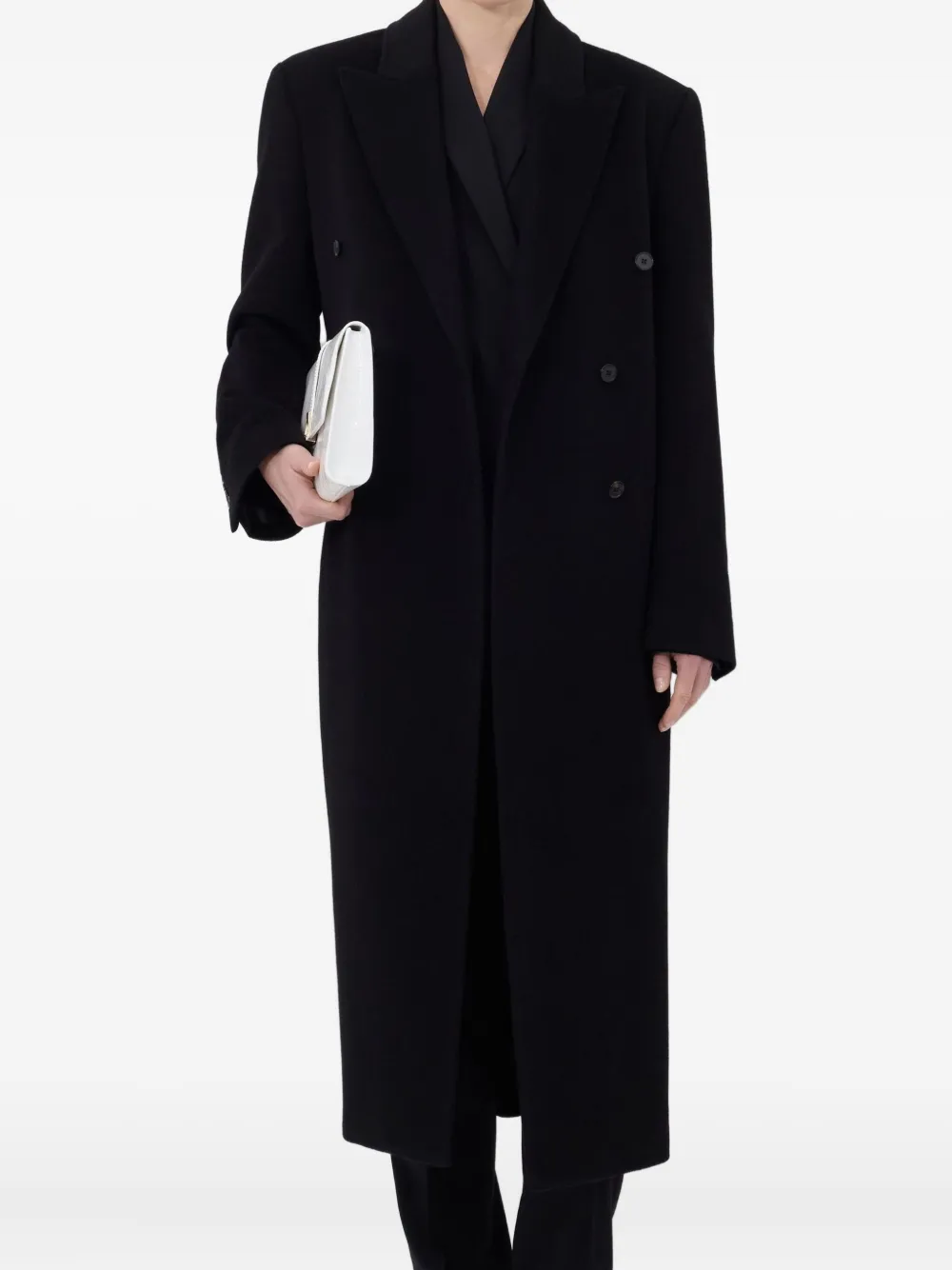 Loulou De Saison Black Rosco Double Breasted Long Coat In Black