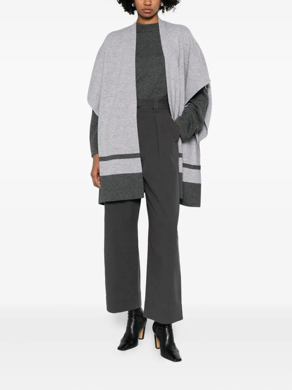 Max Mara Stripe-detail V-neck Cape - Grey 