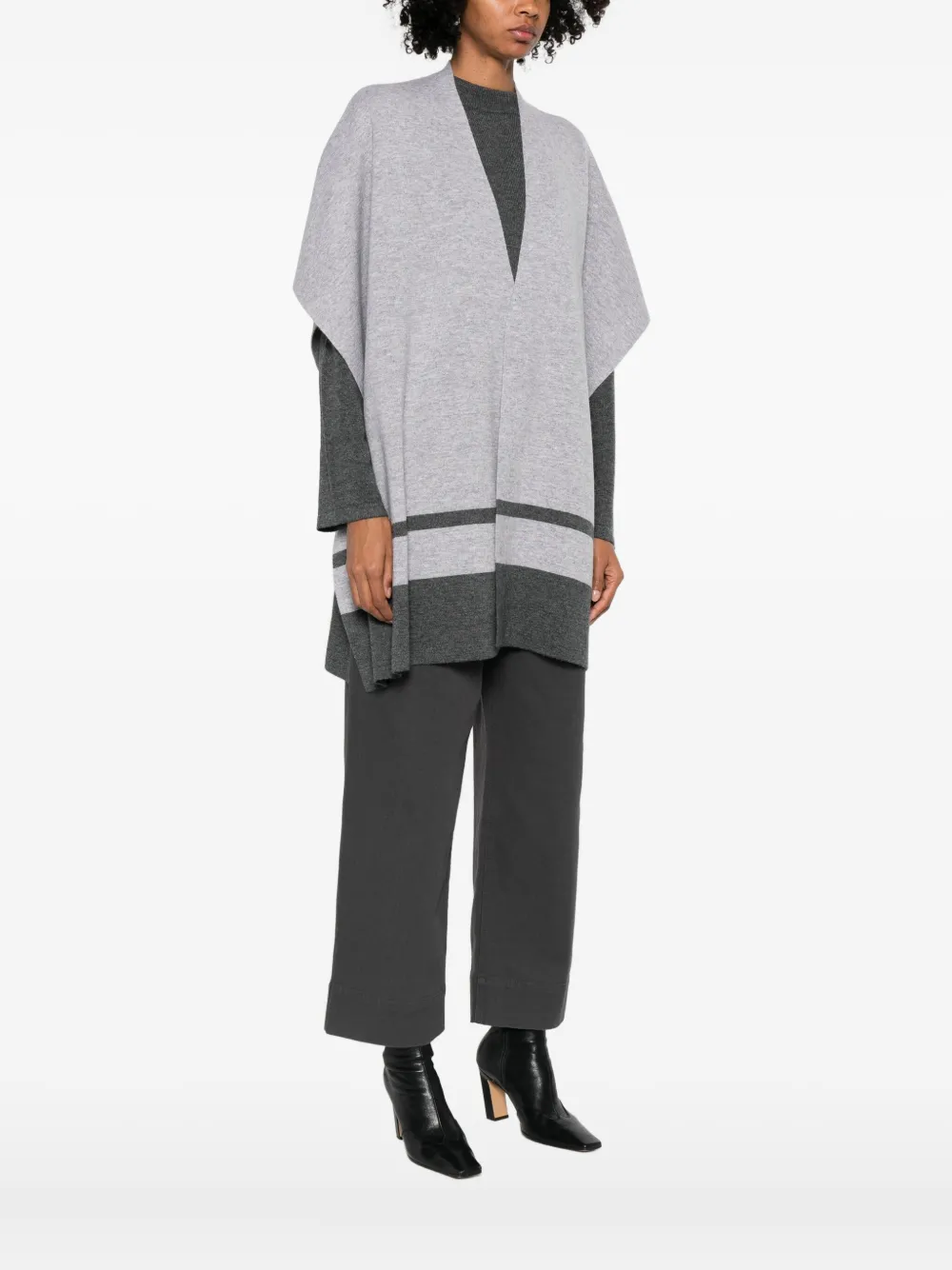  Max Mara Stripe-detail V-neck Cape - Grey 