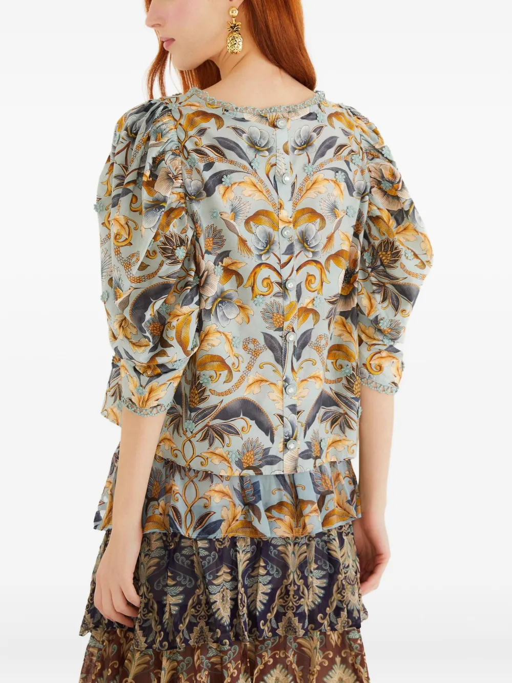 FARM Rio puff-sleeve floral blouse - Blauw