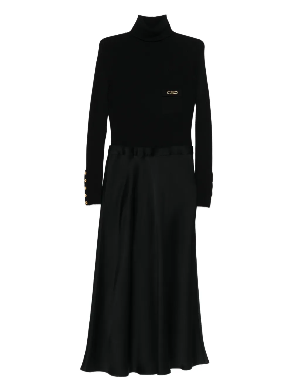 Elisabetta Franchi Ribbed Turtleneck Midi Dress In Black