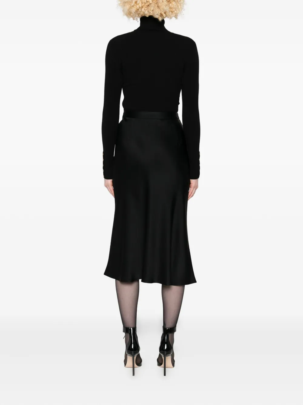 Elisabetta Franchi Ribbed Turtleneck Midi Dress In Black
