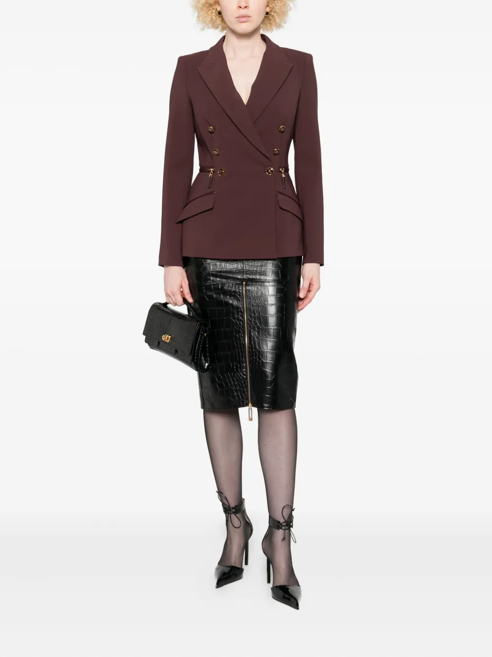 Elisabetta Franchi Double-breasted Blazer Waist Belt Detail In Red