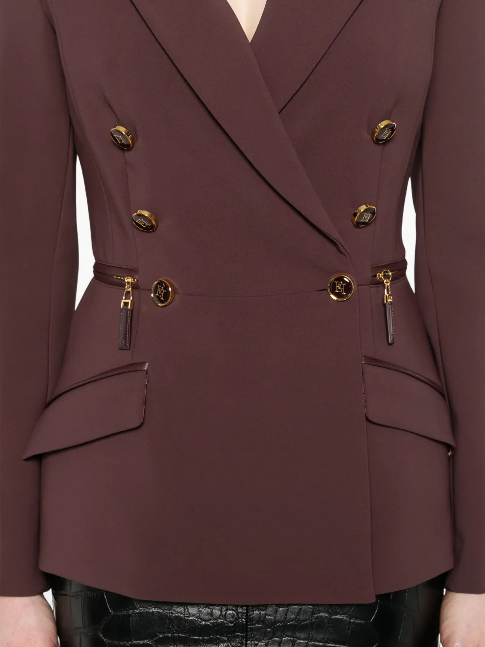 Elisabetta Franchi Double-breasted Blazer Waist Belt Detail In Red