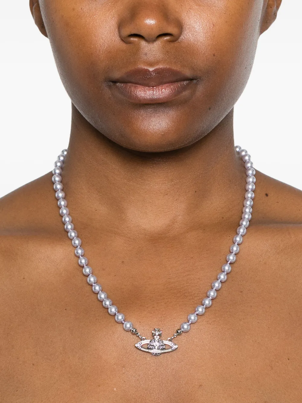 Vivienne Westwood Halsketting met imitatieparel en Orb-detail - Zilver