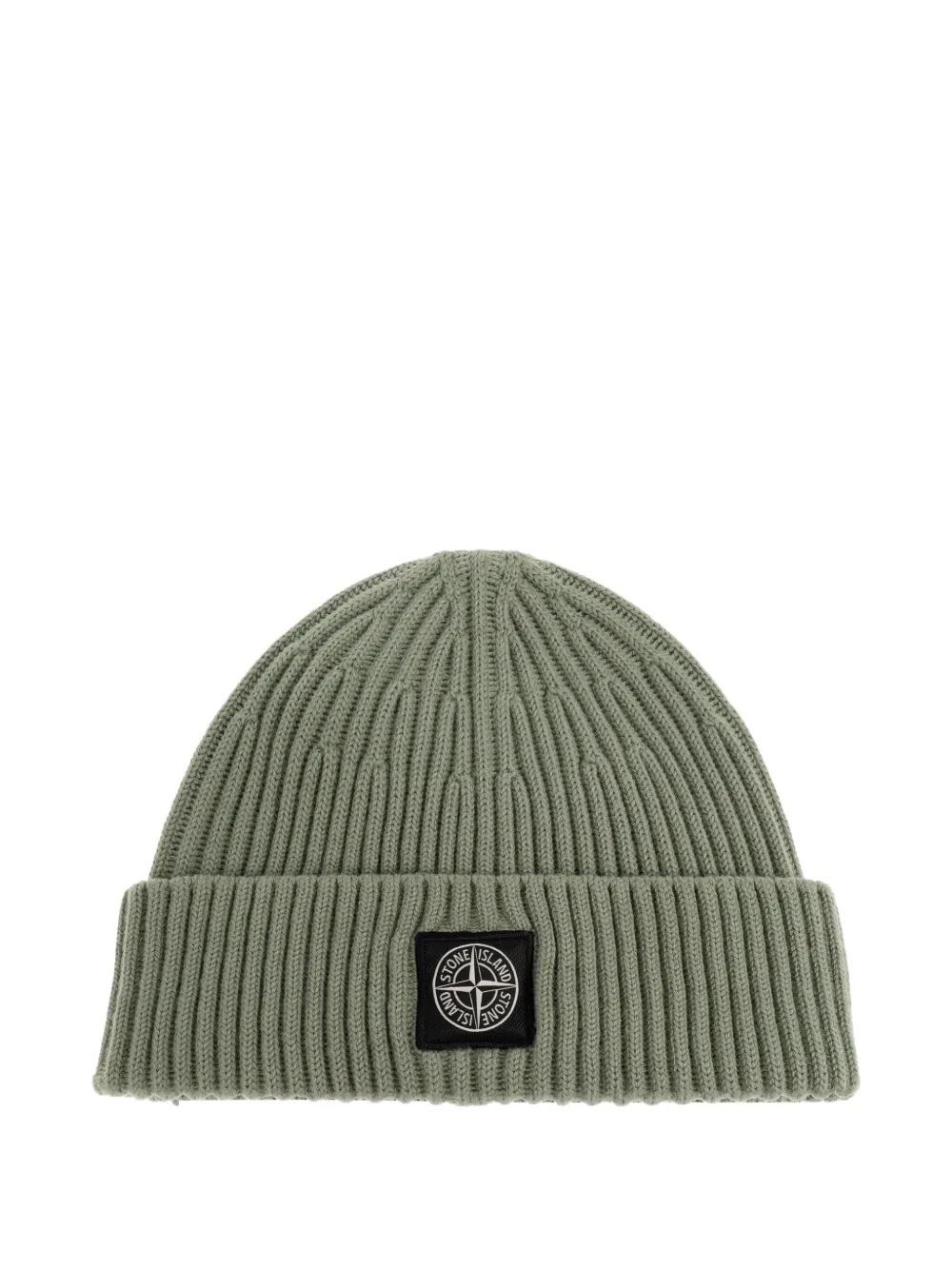 Stone Island Compass Patch Ribbed Beanie In Green