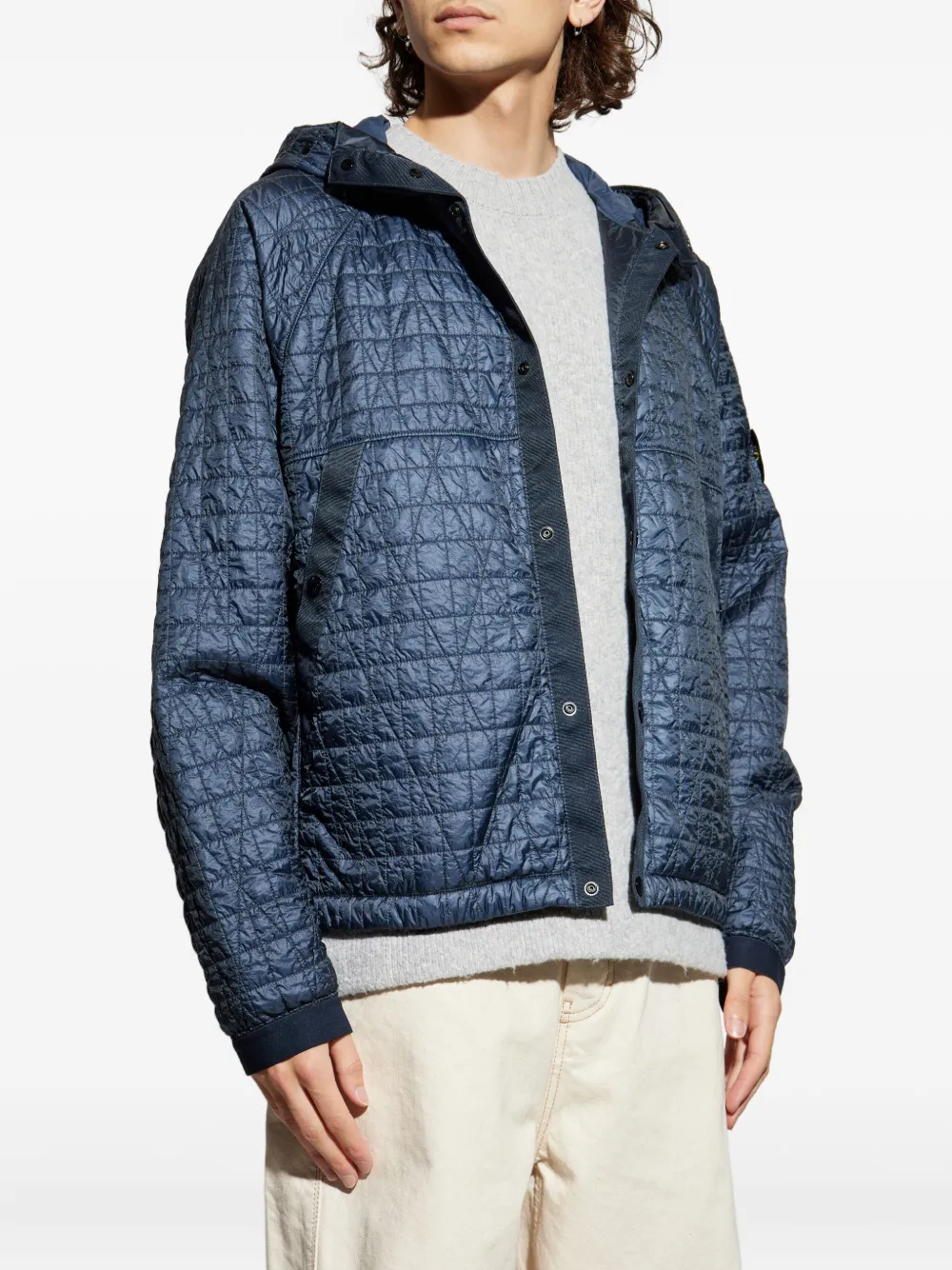 Stone Island 4100023 Quilted Logo-patch Jacket In Blue