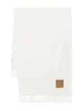 LIU JO fringed leather-label scarf - White
