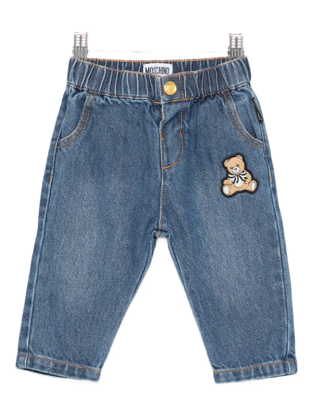 Moschino Kids teddy-patch denim trousers - Blu