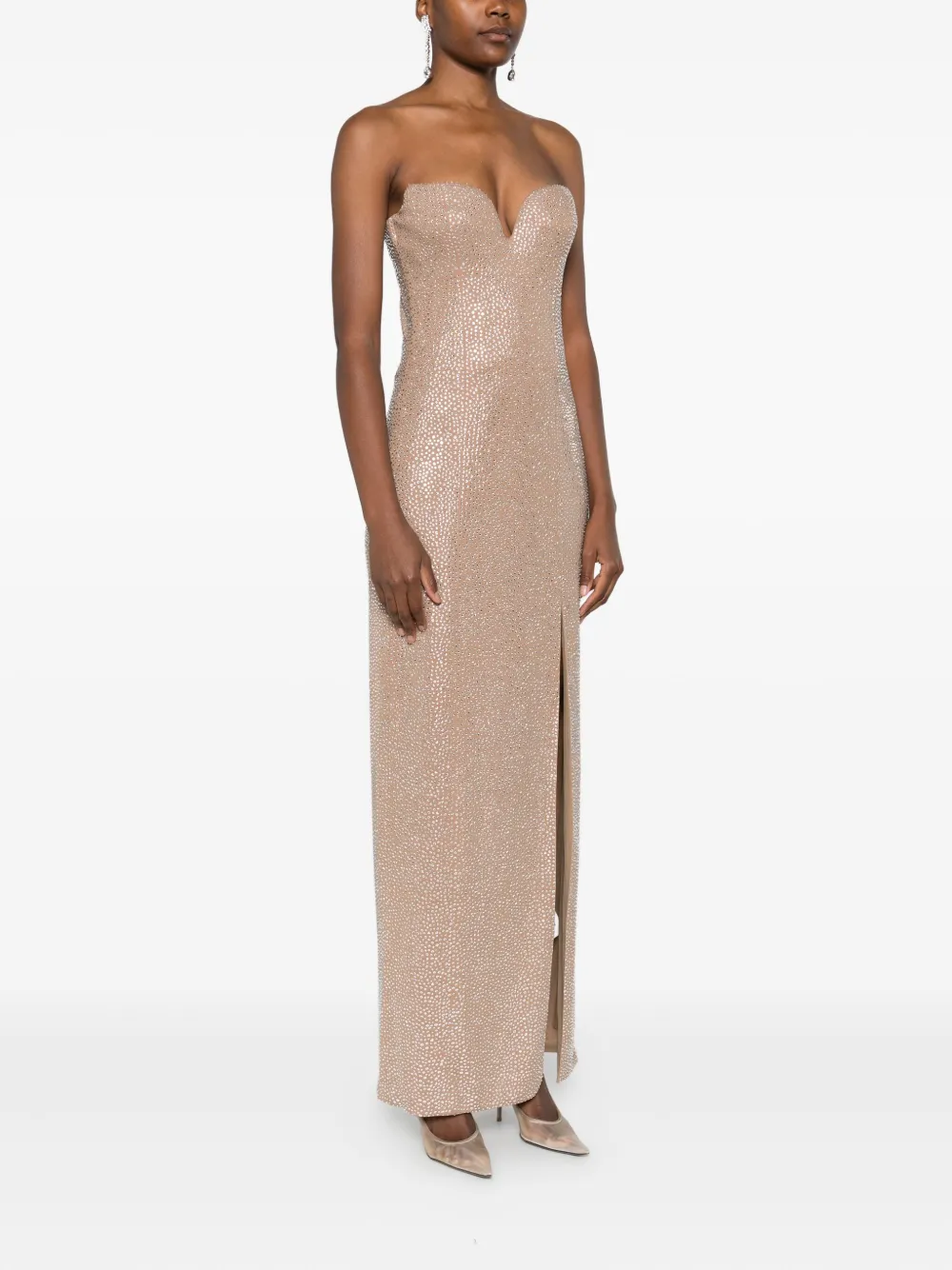 Giuseppe Di Morabito Crystal-embellished Side-split Maxi Dress In Neutral