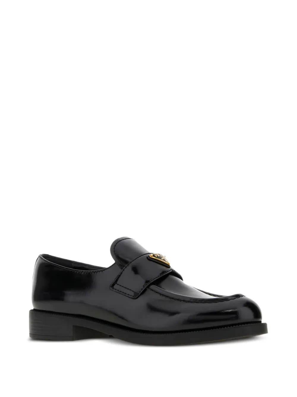 Prada Leren loafers met logo Zwart