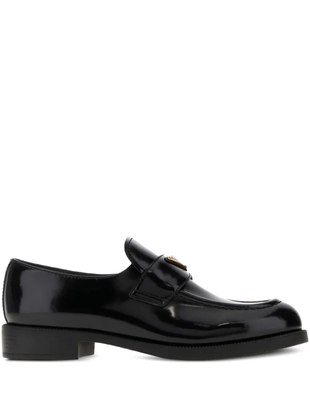 Prada Leren loafers met logo Zwart