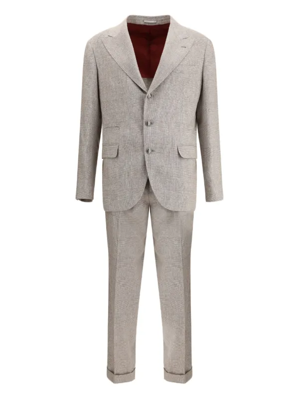 Brunello Cucinelli Peaked-lapel Check Suit in Neutrals