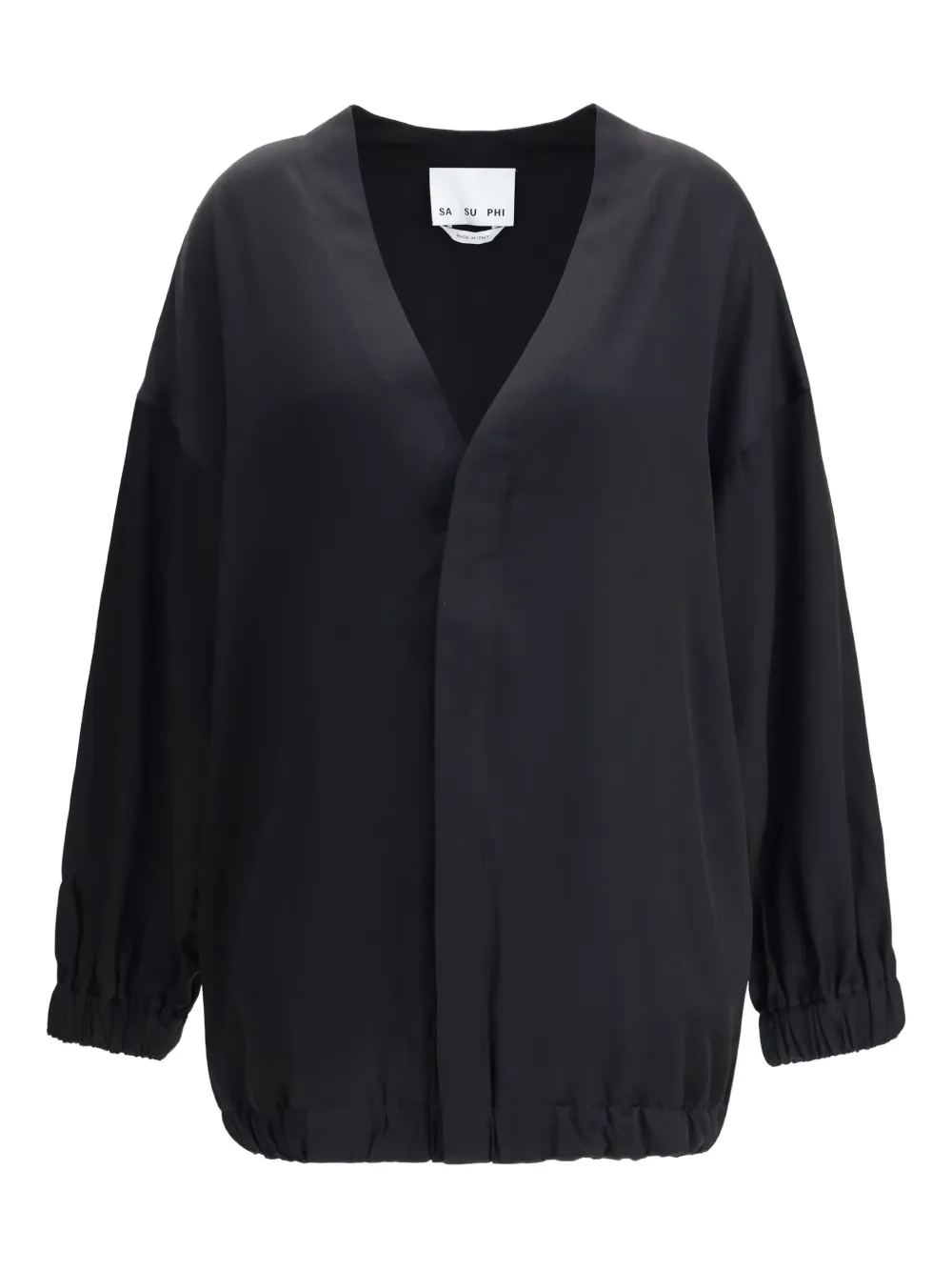 Sa Su Phi V-neck Balloon-sleeve Bomber Jacket In Black