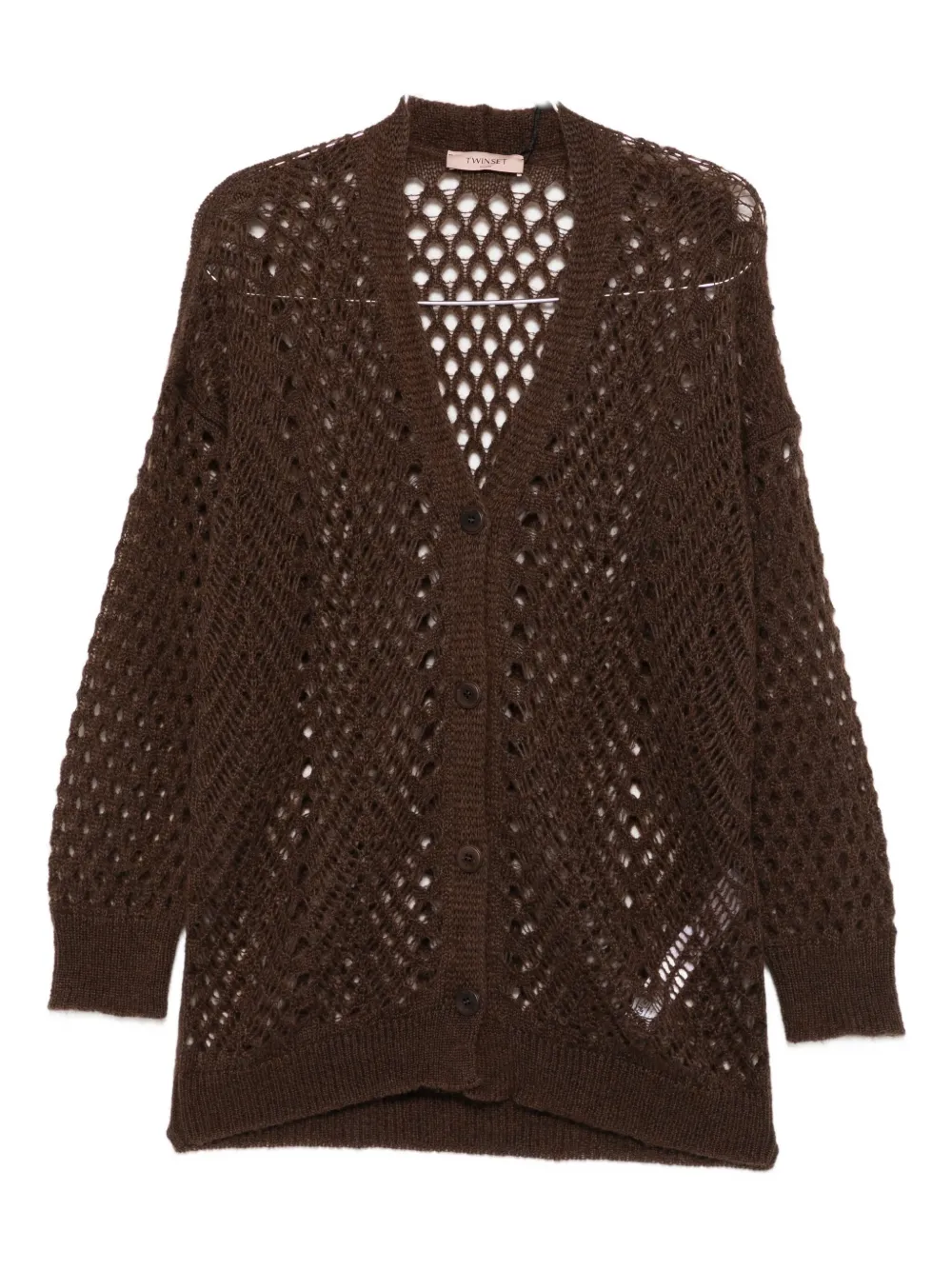 Twinset Open-knit Brown Mohair And Wool Blend Cardigan In Brown
