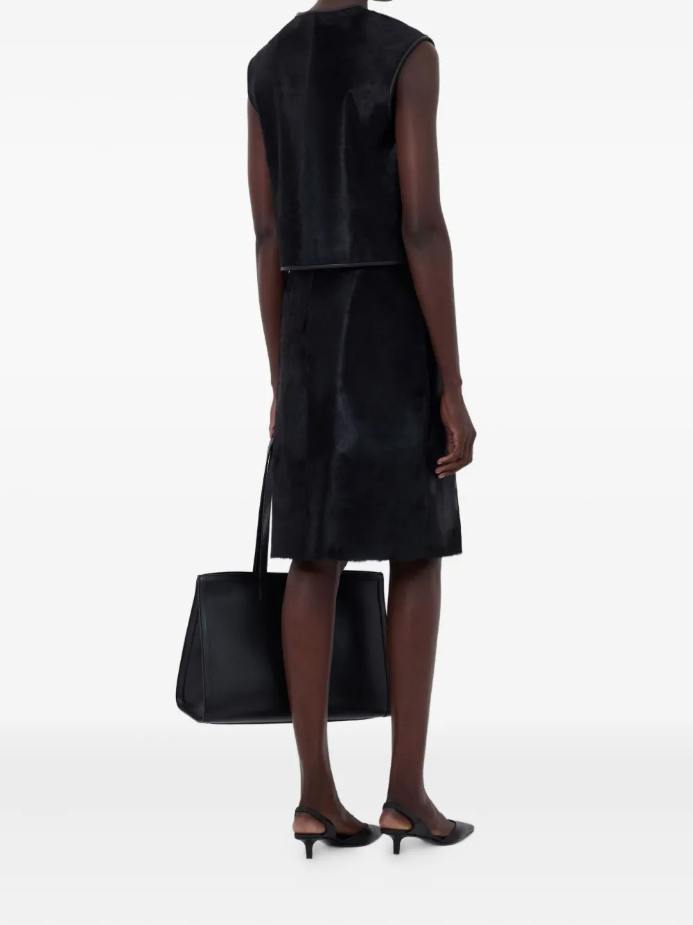 Loulou De Saison Myra Asymmetrical Pony-effect Leather Midi Skirt In Black