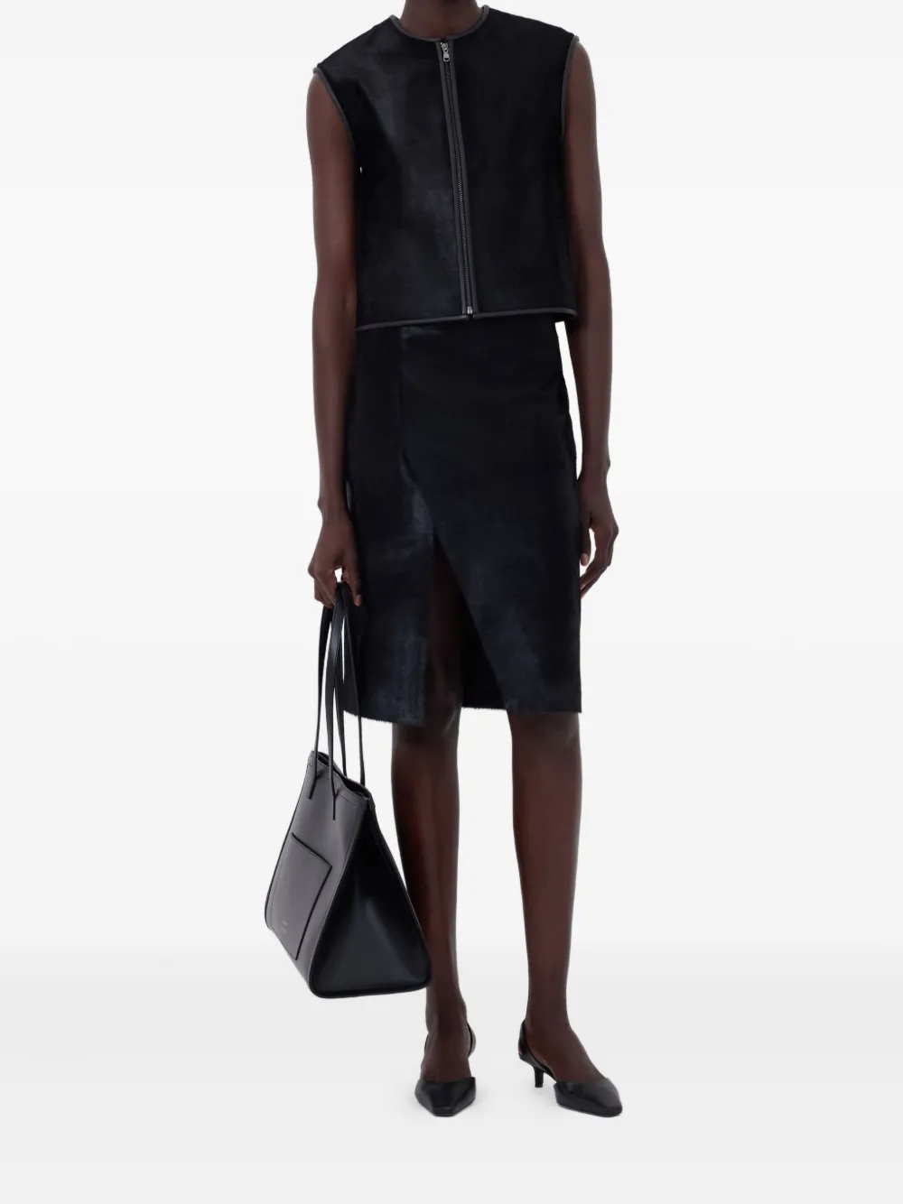 LouLou de Saison MYRA asymmetrical pony-effect leather midi skirt | Asymmetric & Draped Skirts | Image 2