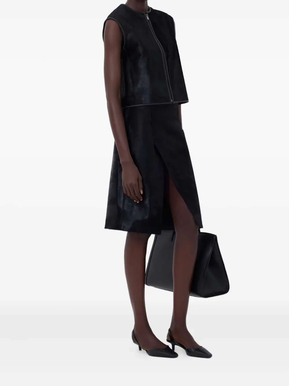 Loulou De Saison Myra Asymmetrical Pony-effect Leather Midi Skirt In Black