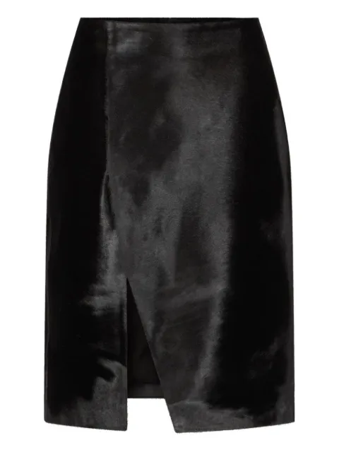LouLou de Saison MYRA asymmetrical pony-effect leather midi skirt