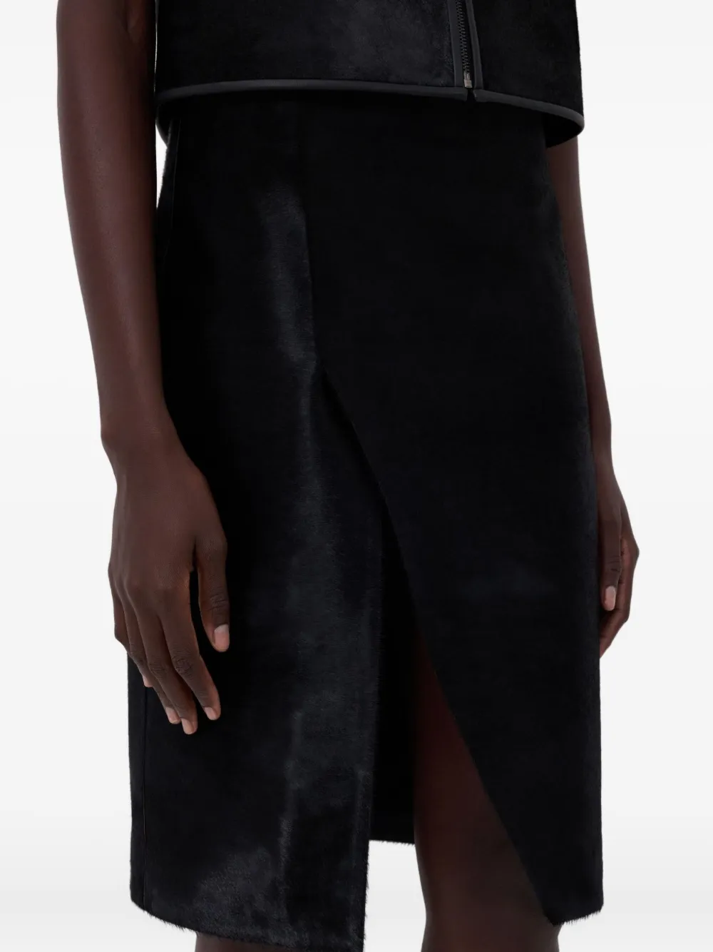 Loulou De Saison Myra Asymmetrical Pony-effect Leather Midi Skirt In Black