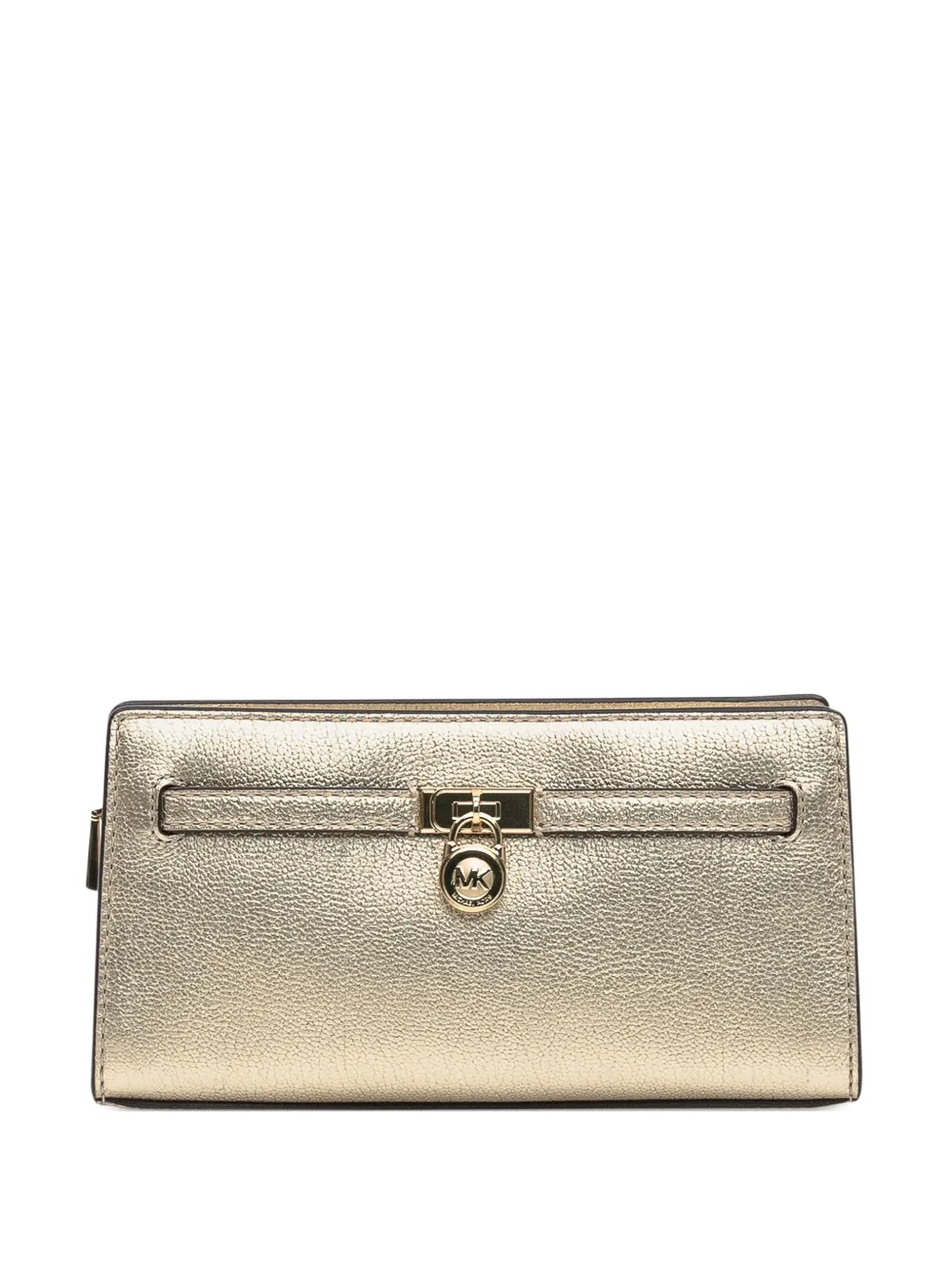 Michael Kors Hamilton lock-detail metallic leather clutch Geel