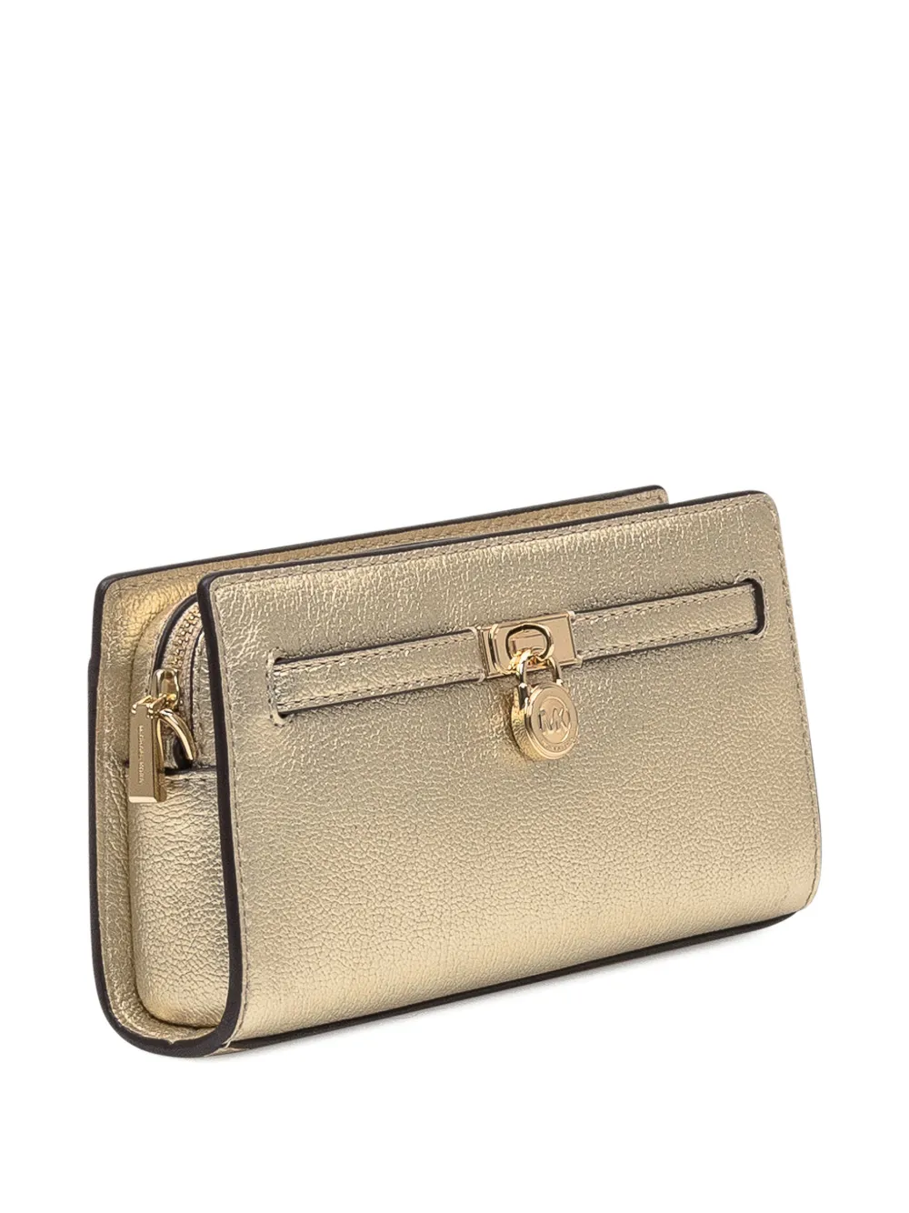 Michael Kors Hamilton lock-detail metallic leather clutch Geel