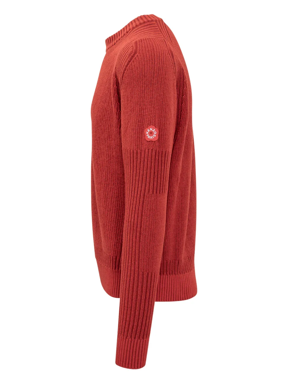 Kenzo Textured Knit Crewneck Sweater With Ribbed Cuffs In Red