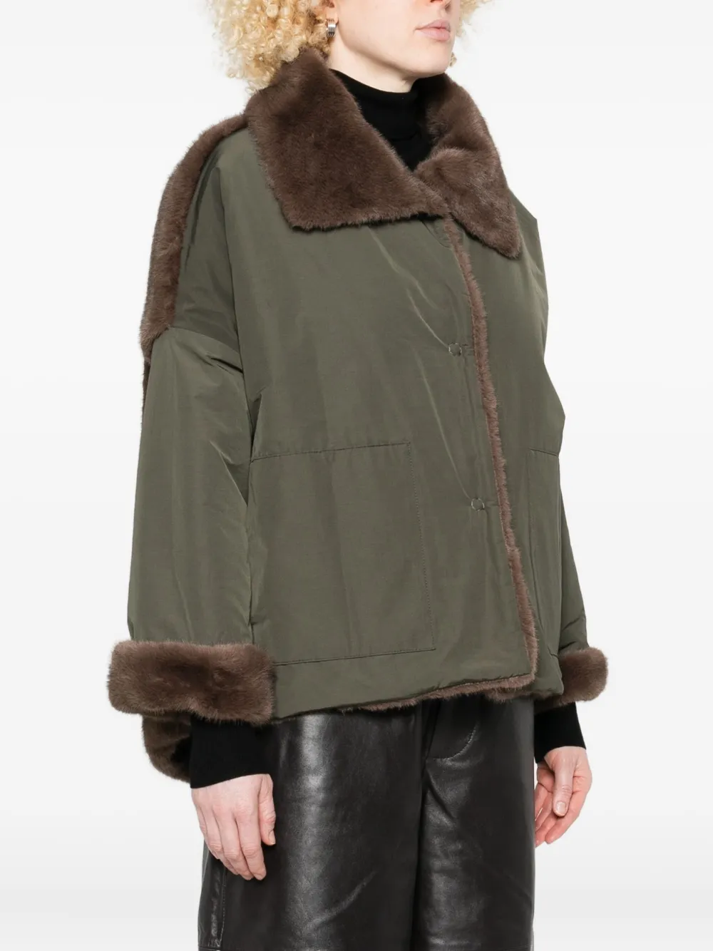 Collection Privèe Faux-fur-trimmed Jacket In Green