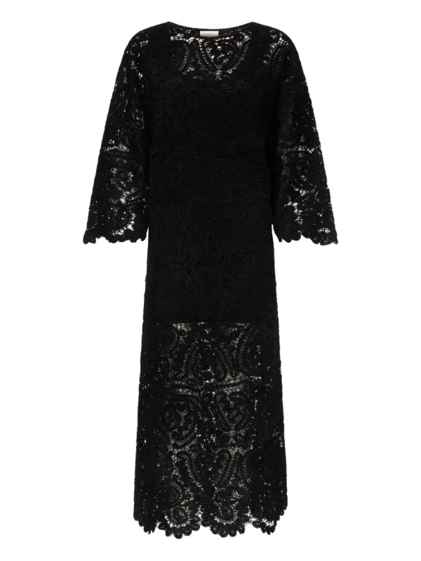 LouLou De Saison CIKO crochet-pattern bell-sleeve Midi Dress | Black | FARFETCH LouLou De Saison CIKO crochet-pattern bell-sleeve Midi Dress | Black | FARFETCH