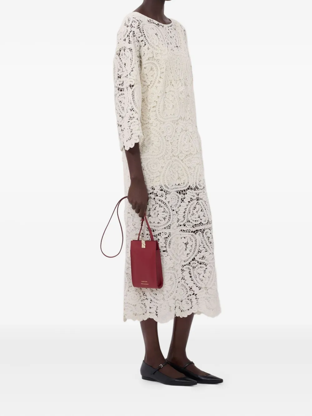 Loulou De Saison Ciko Crochet-pattern Three-quarter-sleeve Maxi Dress In Neutral