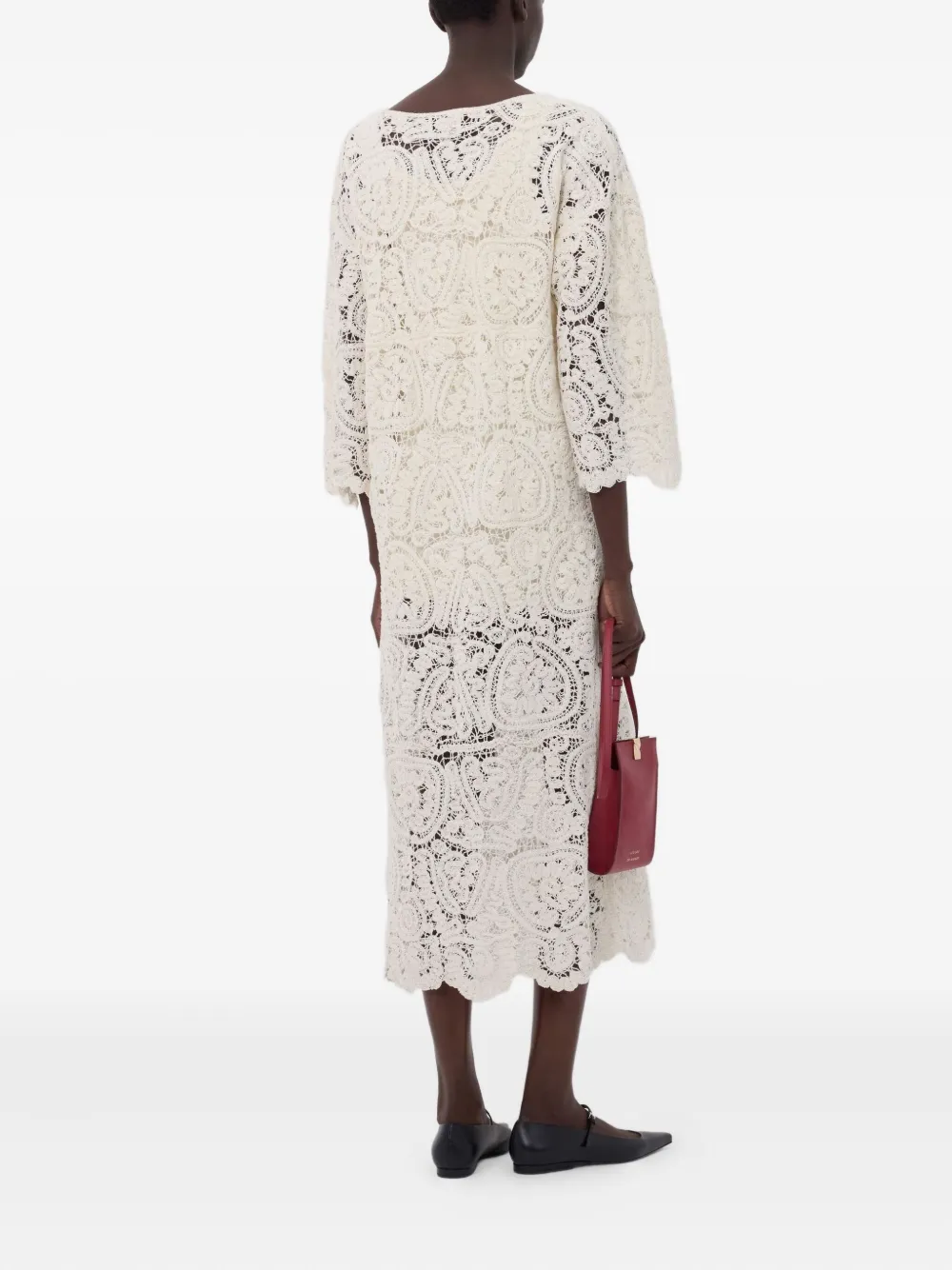 Loulou De Saison Ciko Crochet-pattern Three-quarter-sleeve Maxi Dress In Neutral