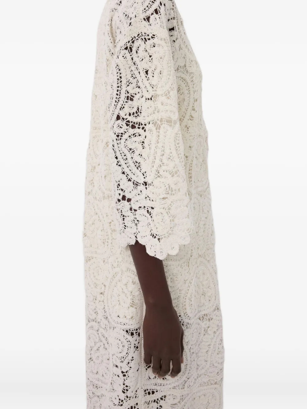 Loulou De Saison Ciko Crochet-pattern Three-quarter-sleeve Maxi Dress In Neutral