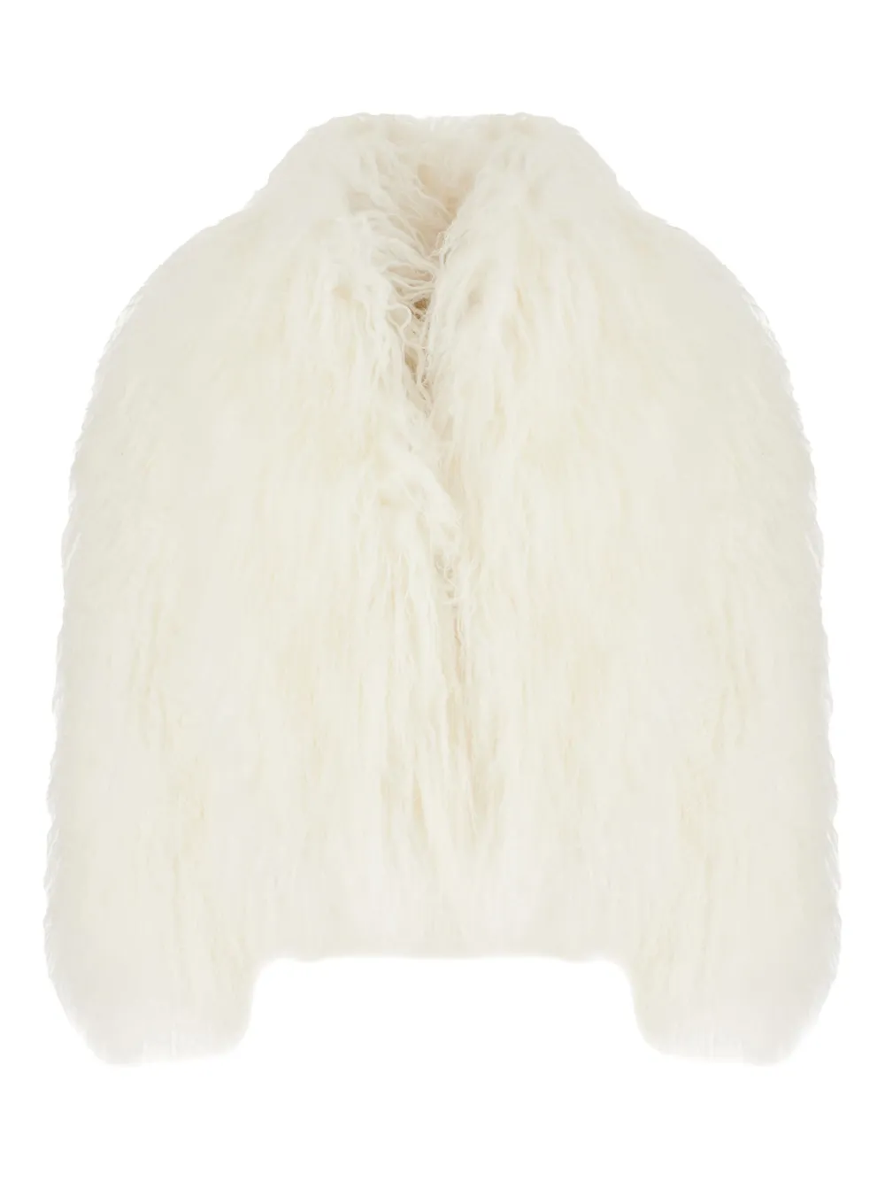 Olivia V Goat Fur Long-sleeves Jacket In White