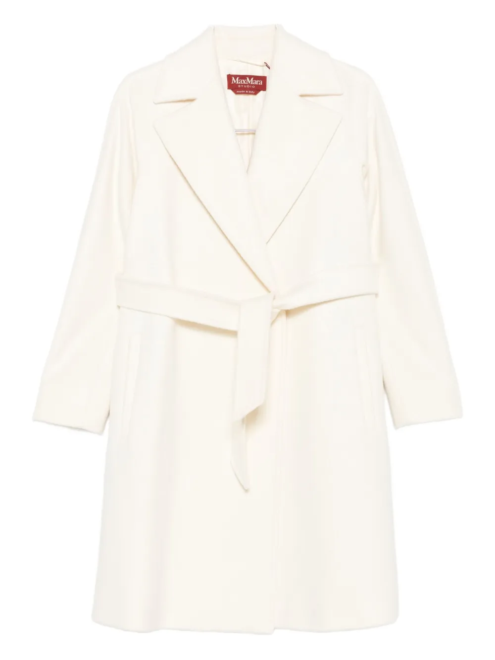 Max Mara Belted Wrap Coat In White