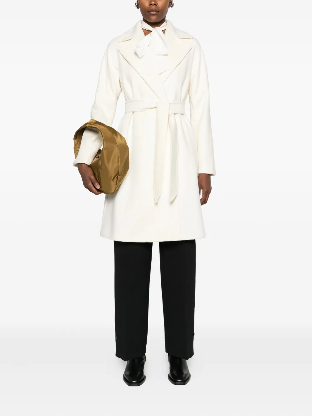 Max Mara Belted Wrap Coat In White