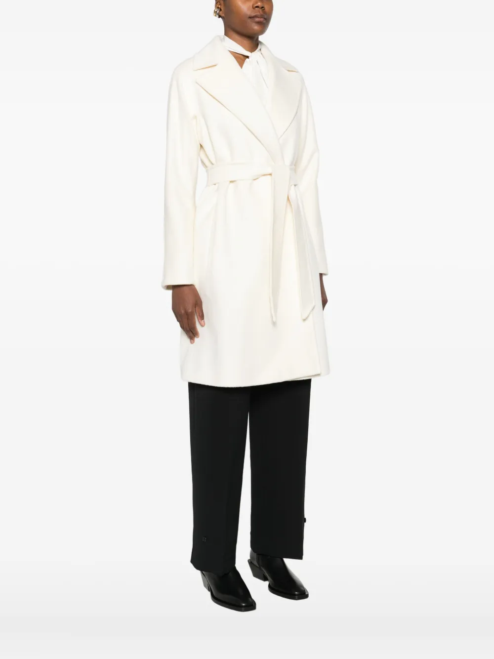 Max Mara Belted Wrap Coat In White