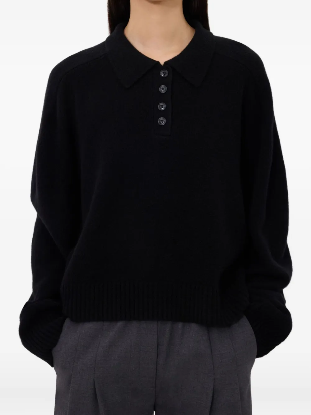 Loulou De Saison Homere Lds Polo-neck Ribbed Sweater In Black